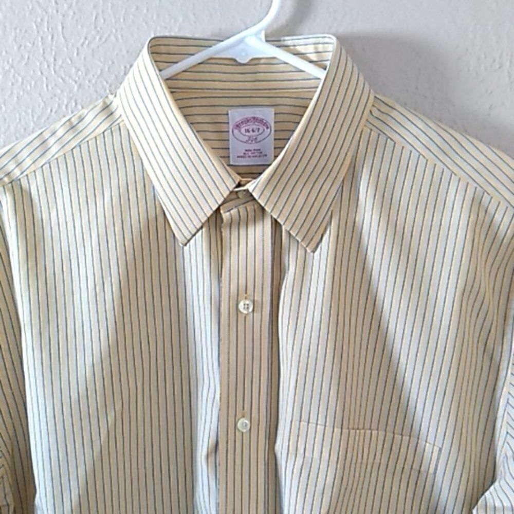 Brooks Brothers Button Down Shirt, Yellow Striped, Size 16-6/7